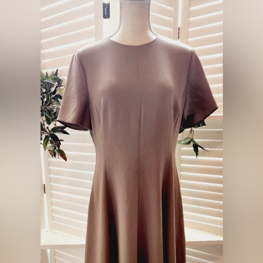 THEORY BROWN SHORT SLEEVE FIT/FLARE ZIP BACK DRESS SIZE 10